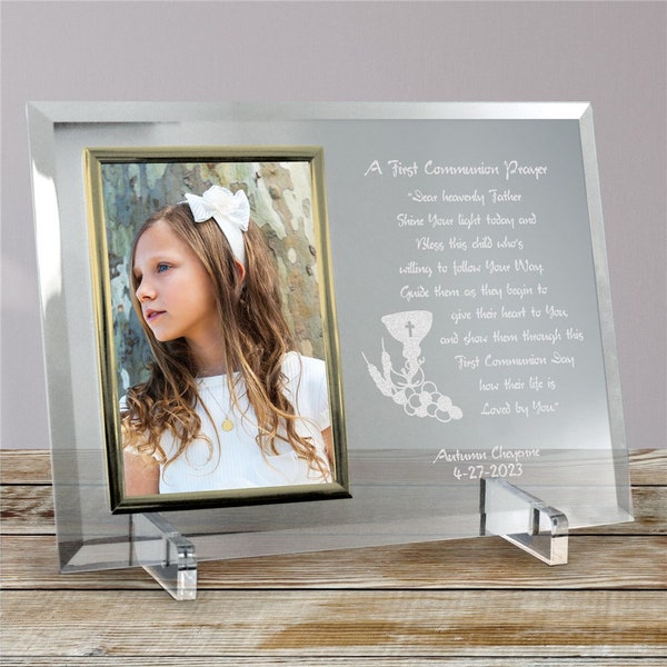 First Communion Glass Picture Frame, Engraved Picture Frame, Catholic Photo Frame, First Holy Communion Gifts, Frame With Prayer Engraved