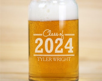 Personalized Graduation Beer Can Glass, class of 2024 gift, gradation 2024, grad gift, custom glass, drinking glass, engraved, college grad