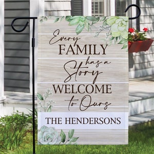 Personalized Every Family has a Story Garden Flag, garden decor, floral garden flag, home decor, flowers, summer flag, summer home decor