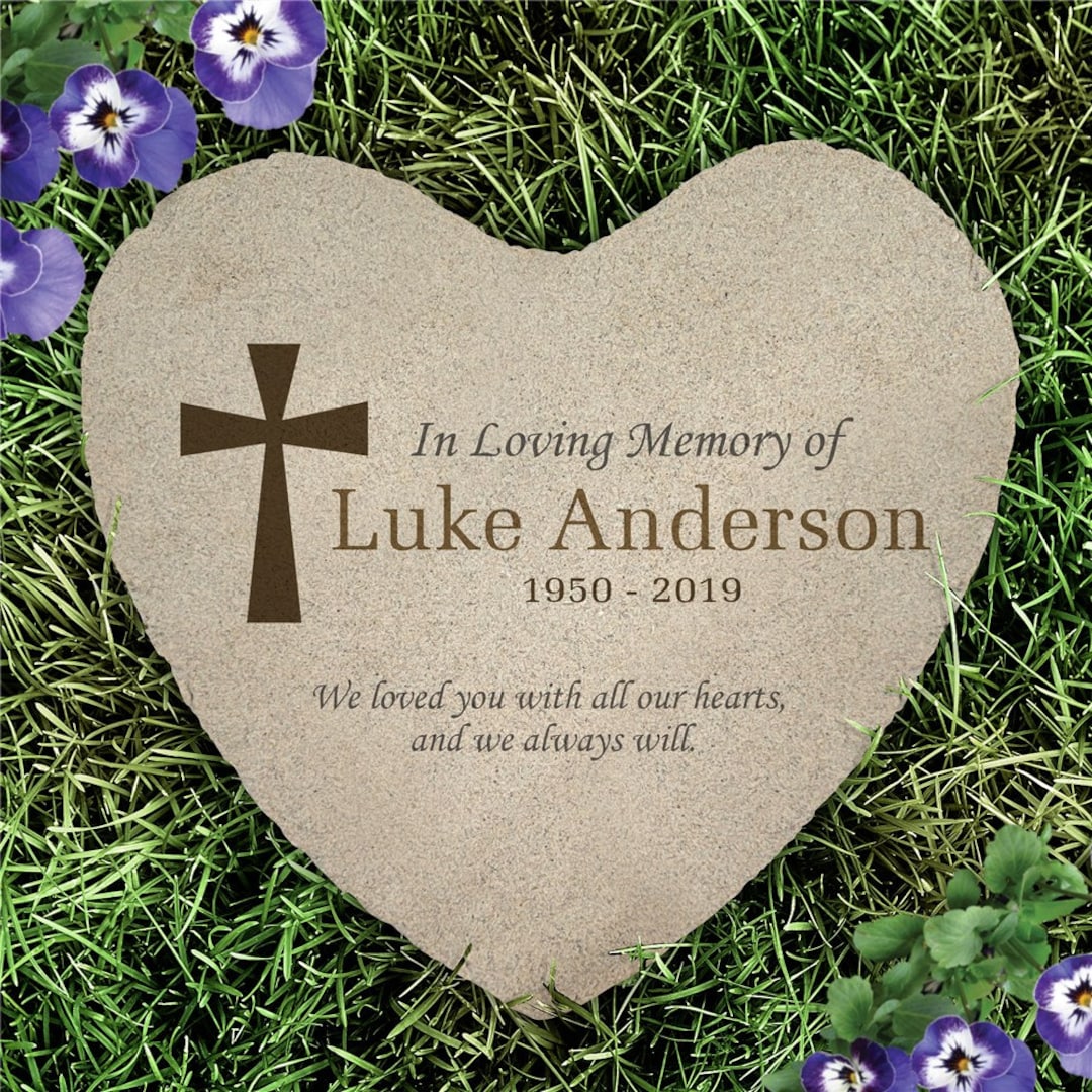 Personalized in Loving Memory Heart Flat Stone, Heart Shaped Stone, Grave Marker, Condolence ...