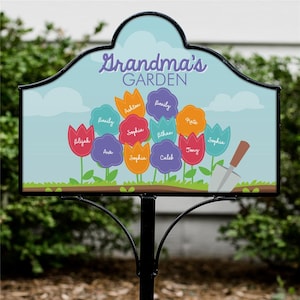 Personalized Grandmas Garden Sign, Floral Magnetic Sign Set, flowers, colorful, outdoor decor, spring decor, garden stake, grandma gift
