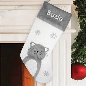 Embroidered Happy Cat Stocking, personalized christmas stocking, custom cat stocking, pet stocking, stocking with cat -gfyE20533550