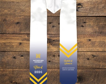 Choose Your School Color with Gold Arrows Personalized Graduation Stole, class of 2024, grad gift, for graduate, graduation attire, college