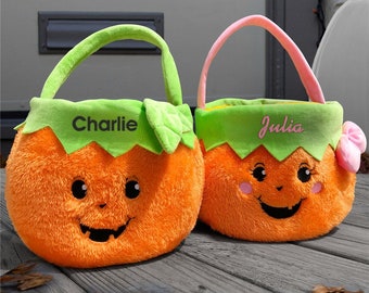 Trick or Treat Bag, Personalized Pumpkin Halloween Bucket, Trick-or-Treat Bag, Halloween Treat Bag, Halloween Bag, Candy Bag, Embroidered