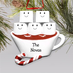 Personalizable Hot Cocoa Christmas Ornament With Family Names, Marshmallow Hot Cocoa Christmas Tree Ornament CF508, 4 Inches / Font 1