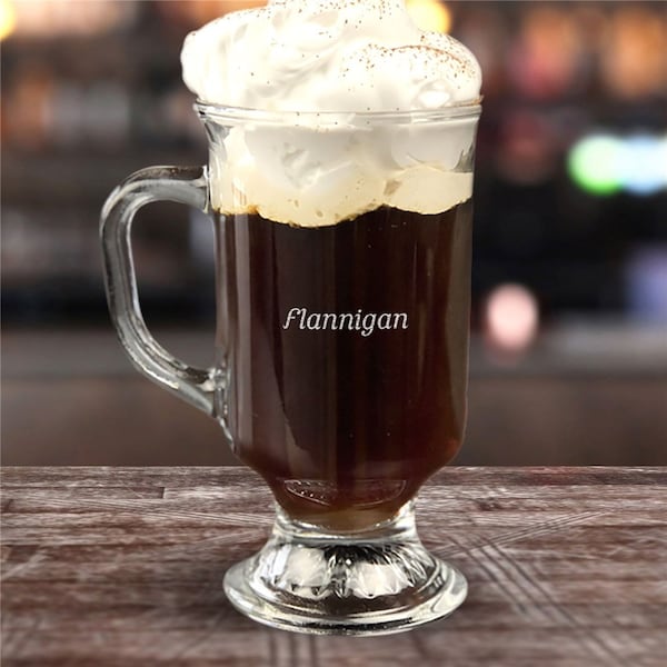 Engraved Any Name Irish Coffee Mug, Glass Coffee Mug, Irish Mug, St. Patrick's Day, Last Name Mug, Irish Coffee Decor -gfyL19145359