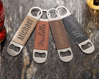 Create Your Own Leather Engraved Bottle Opener, Personalized Bottle Opener With Name, Stocking Stuffer, Christmas Gift For Him, Gift For Dad