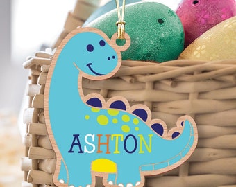 Dinosaur Shaped Personalized Easter Basket Tag, easter basket tag for boy, custom easter basket tag, any name tag, wooden basket tag