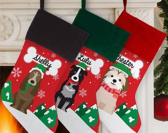 Personalized Christmas Dog Breeds Stocking, Custom Pet Stocking, Dog Stocking, New Dog Gifts, Personalized Gifts For Dog Lover