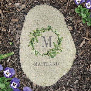 Personalized Eucalyptus Wreath Vertical Flat Garden Stone, Custom Garden Decor, Garden Rock, Stepping Stone, Gift For Her, Gifts For Grandma