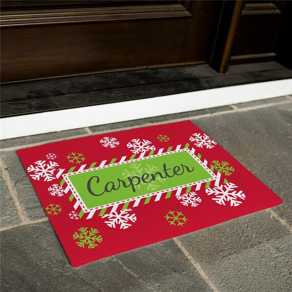 Snowflake Red And Green Personalized Christmas Doormat Christmas Doormat Festive Doormat Holiday Doormat Personalized Gfy831136597s