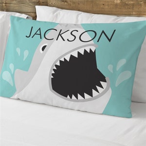 Personalized Shark Pillowcase, child, kid, boy, dinosaurs, blue, green, bedroom, bedroom decor, dinosaur pillowcase -gfy83012963