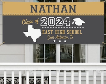 Personalized Class Of With State Graduation Banner, grad party decor, class of 2024, hanging banner, high school graduation, college grad