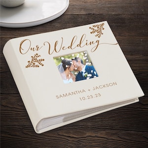 Engraved Our Wedding Leatherette Photo Album, Personalized Wedding Photo Album, Wedding Gift, Custom Scrapbook, Gift For Bride And Groom