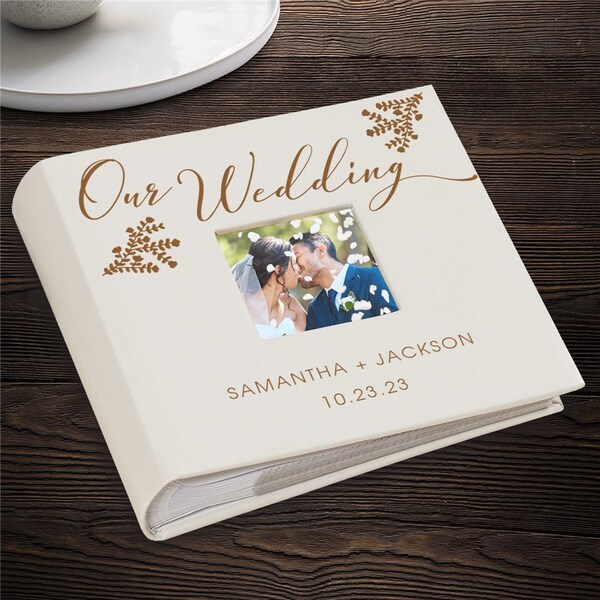 Engraved Our Wedding Leatherette Photo Album, Personalized Wedding Photo Album, Wedding Gift, Custom Scrapbook, Gift For Bride And Groom