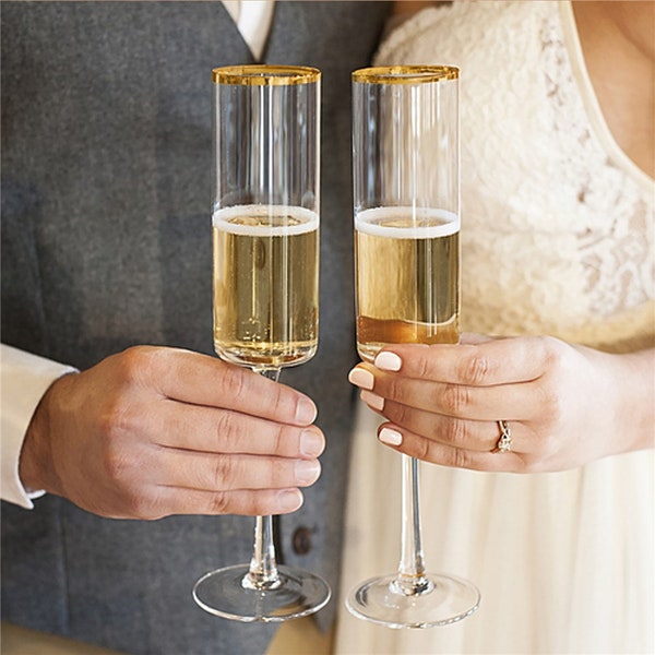 Gold Rimmed Champagne Toasting Flutes, Set of 2, Wedding Toast, Wedding Reception, Glass, Wedding Gift for the Couple -gfyNPL14827371