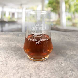 Engraved O&#39;Fish-ally Retired Kenzie Whiskey Glass, personalized whiskey taster glass, kenzie glass, retirement gift -gfyL17792385