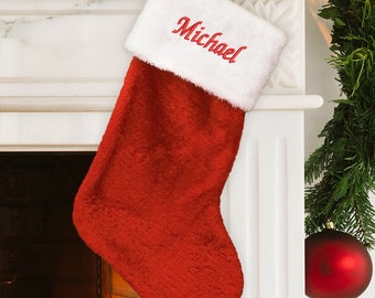 Embroidered Classic Red Stocking, personalized stocking, embroidered stocking, personalized, christmas, xmas, christmas decor -gfyS34619