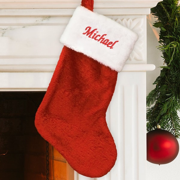 Embroidered Classic Red Stocking, personalized stocking, embroidered stocking, personalized, christmas, xmas, christmas decor -gfyS34619
