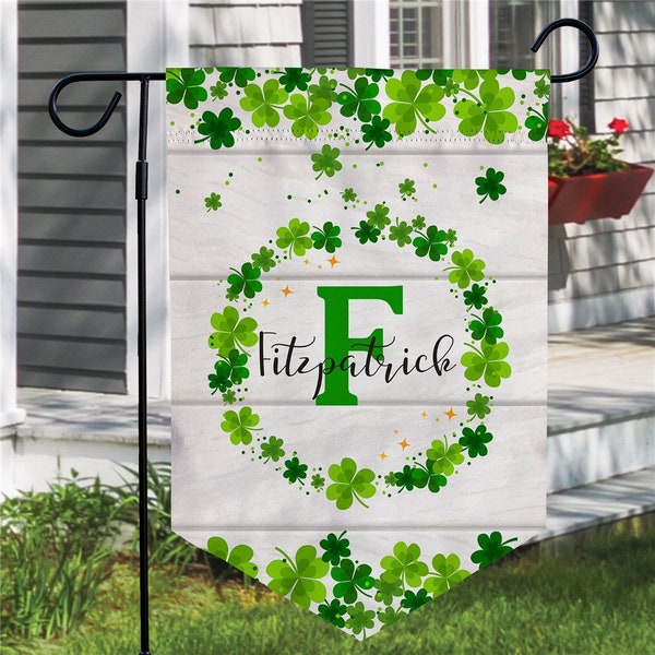 Personalized Pennant Garden Flag Name & Initial Shamrocks, St. Patrick's Day Decor, Irish Garden Flag, Spring Garden Flag, Custom House Flag