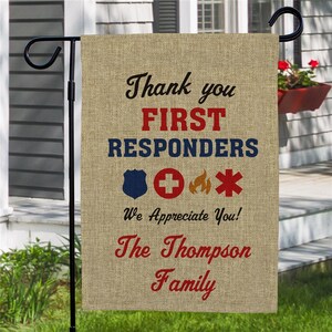 Thank You First Responders Burlap Garden Flag, Front Line Worker, Essential Worker Appreciation, Police Appreciation, Fire Fighter Gift