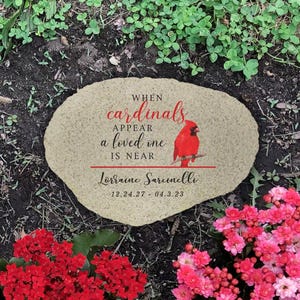 Personalized Memorial Cardinal Flat Garden Stone, Memorial Stone, Garden Decoration, Bereavement Gift, Personalized Stone, Sympathy Gift