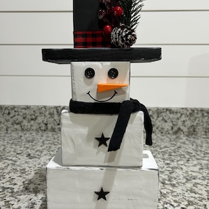 Handcrafted Solid Wooden Snowman – Rustic Winter Decor