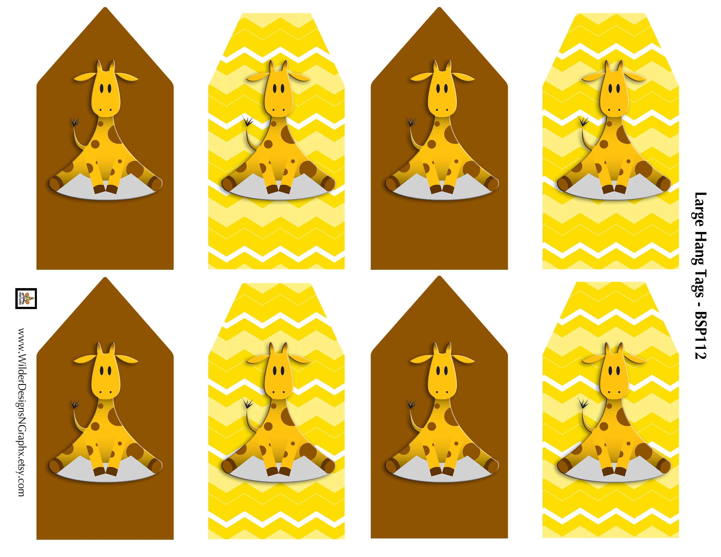 Large Gift Tags DIY Digital Printable Instant Download BYS112 giraffe ...