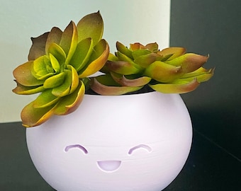 Happy Face Planter, 3D Printed Plant Pot, Small Kawaii Planter, Cute Succulent Pot, Indoor Planter Pot