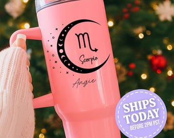 Scorpio Zodiac Sign Tumbler, Personalized Astrology Cup, Custom Horoscope Gift, Celestial Birthday Present, Star Sign Tumbler