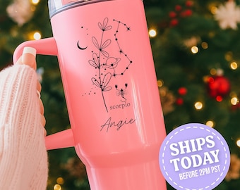 Personalized Scorpio Tumbler, Custom Zodiac Sign Cup, Astrology Birthday Gift, Scorpio Constellation Tumbler, Celestial Name Cup