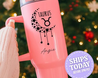 Zodiac Taurus Tumbler, Personalized Astrology Cup, Taurus Birthday Gift, Star Sign Gift Idea, Custom Name Tumbler, Gift for Astrology Lover