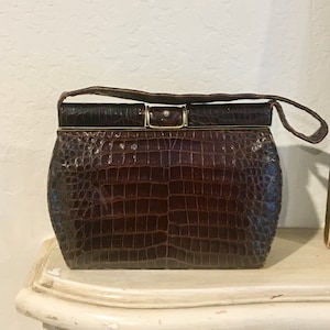 60&#39;s Embossed Brown Leather Handbag