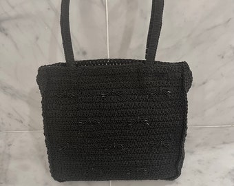 60s Vintage Black Crocheted Evening Clutch Purse