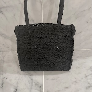60s Vintage Black Crocheted Evening Clutch Purse