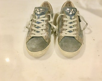 Silver Metallic and Grey Suede Rhinestone Sneaker by Paul Green 9 1/2 M