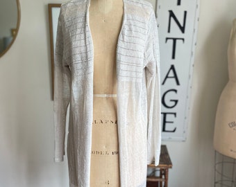 Long Linen Open Knit Cardigan by Mystree Size Large