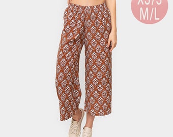 Floral Print Palazzo Pants in  Rust - Small