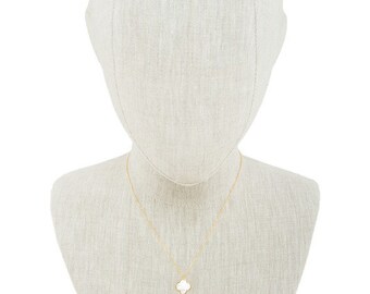 Gold Dipped Mother of Pearl Quatrefoil Pendant Necklace in Gold