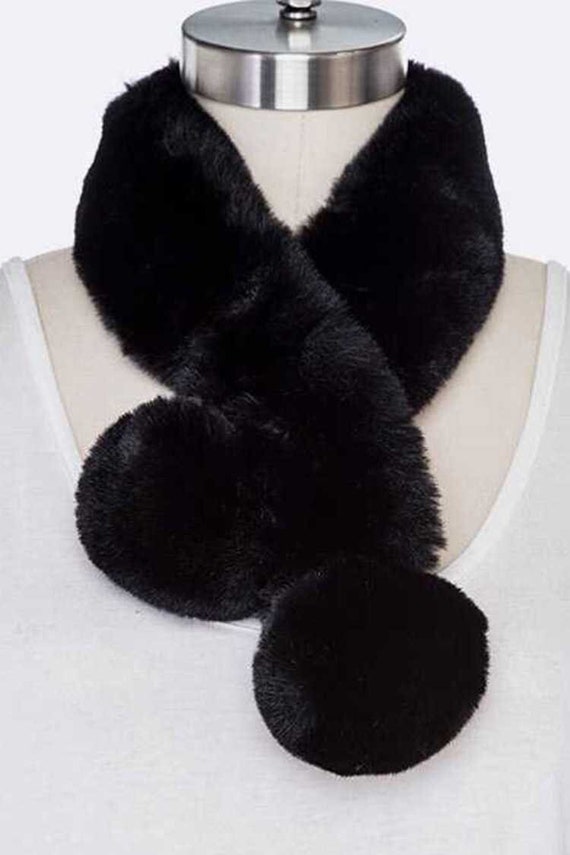 Faux Fur Black Scarf - image 1