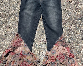 80's Z Cavaricci Select Brand Pasiley Scarf Hem Bell Bottom Jeans Size 1