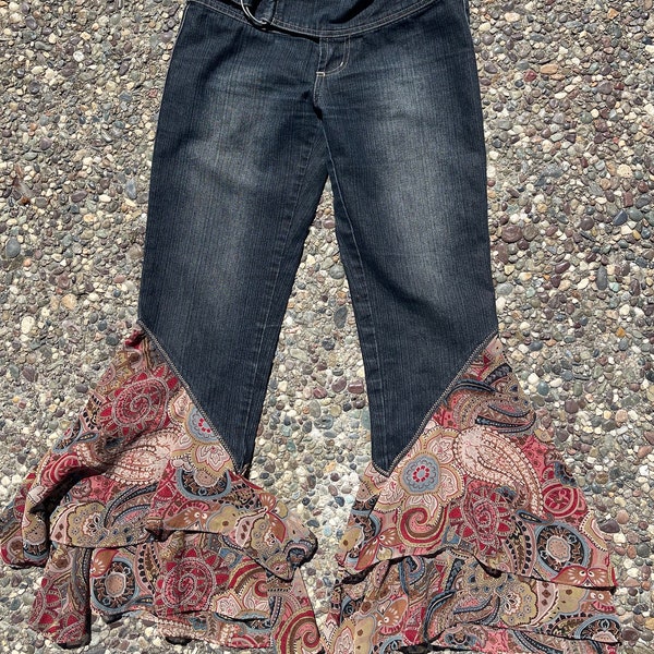 80's Z Cavaricci Select Brand Pasiley Scarf Hem Bell Bottom Jeans Size 1