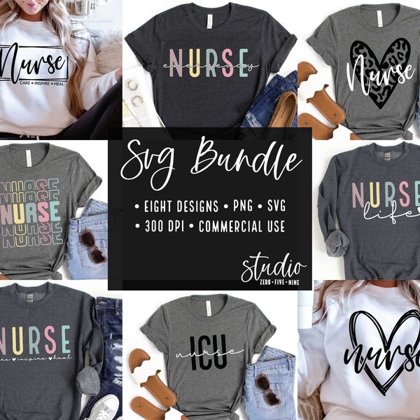 Nurse Design SVG Bundle, T-Shirt Designs (Commercial Use)