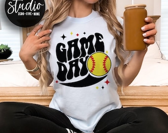 Softball Game Day SVG, Retro Groovy Design (Commercial Use)