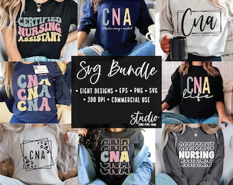 CNA Design SVG Bundle, Nurse T-Shirt Designs (Digital Files)