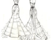 Items similar to FRONT and BACK dress sketch of YOUR special dress - a ...