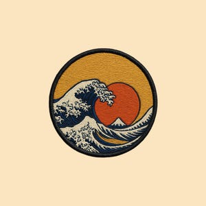 Ocean Wave Embroidered Patch | Japanese Wave Jacket Badge | Surfing Beach Patches