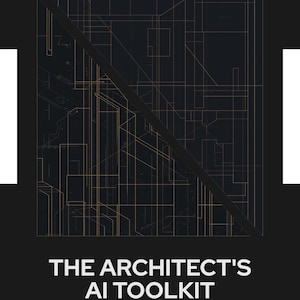May include: A dark gray graphic with a network design and the text "THE ARCHITECT'S AI TOOLKIT." Additional text includes "40+ Business Writing Templates" and "Project Proposals - Portfolio - Practice Growth."