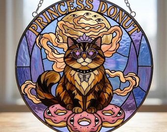 Donut Holes Stained Glass Suncatcher, Dungeon Crawler Carl Window Hanging, Princess Donut Decoration, Gift For Cats Lover, Book Reader Gifts