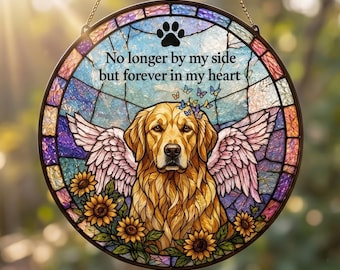 Personalized Dog Memorial Suncatcher Glass, Custom Pet Loss Sympathy Gift, No Longer by My Side Rainbow Maker Panel, Unique Passing Keepsake
